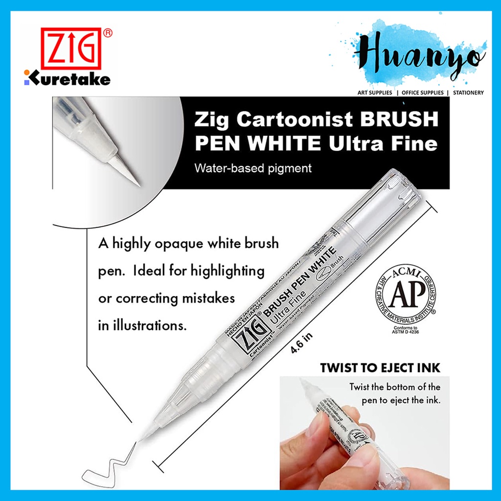 Kuretake ZIG Cartoonist Brush Pen White Ultra Fine (For Highlighting