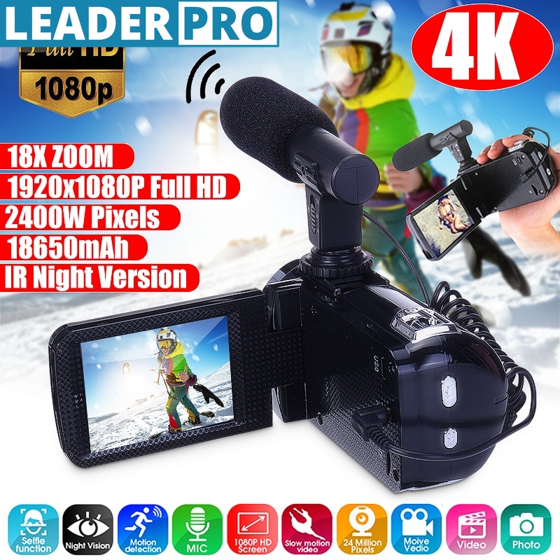 4K Full HD Video Camera Camcorder 2400 MP IR Night Vision Video Camcorder 3 Inch Touch LCD Screen 18