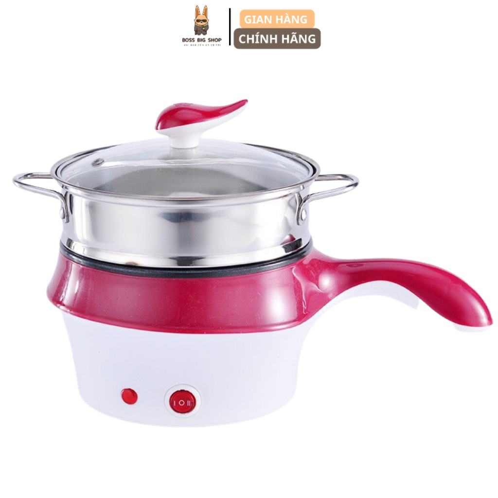 Nồi điện mini đa năng tặng kèm khay hấp INOX 304 đường kính 18cm Dụng tích 1.6 Lít có thể Chiên, Xào, Nấu ăn, nấu cơm, nấu lẩu mini