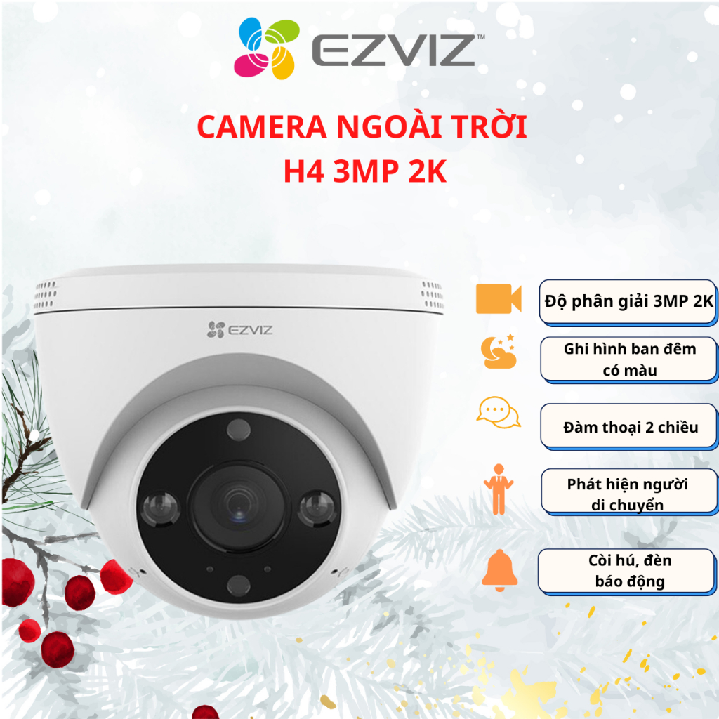 Camera WIFI Ezviz ngoài trời dạng bán cầu EZVIZ H4 2K 3MP có màu đêm đàm thoại 2 chiều tích hợp AI c