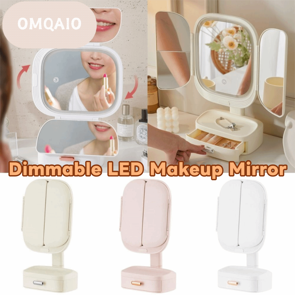 OMQAIO 3.7V1800mAh 180 ° กระจกแต่งหน้า LED ปรับความสว่างได้ 3 สี พับได้ กระจกแต่งหน้าแบบตั้งโต๊ะ อเนกประสงค์ หมุนได้ กระจกแต่งตัวในห้องนอน โต๊ะ ราคา 1,062 บาท*ส่งฟรี