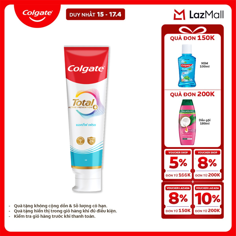 [Chỉ 15-17.4_X2 Voucher giảm đến 18%] [MỚI] Kem đánh răng Colgate Total sạch sâu bảo vệ, ngăn ngừa 8 vấn đề răng miệng 150g/ tuýp