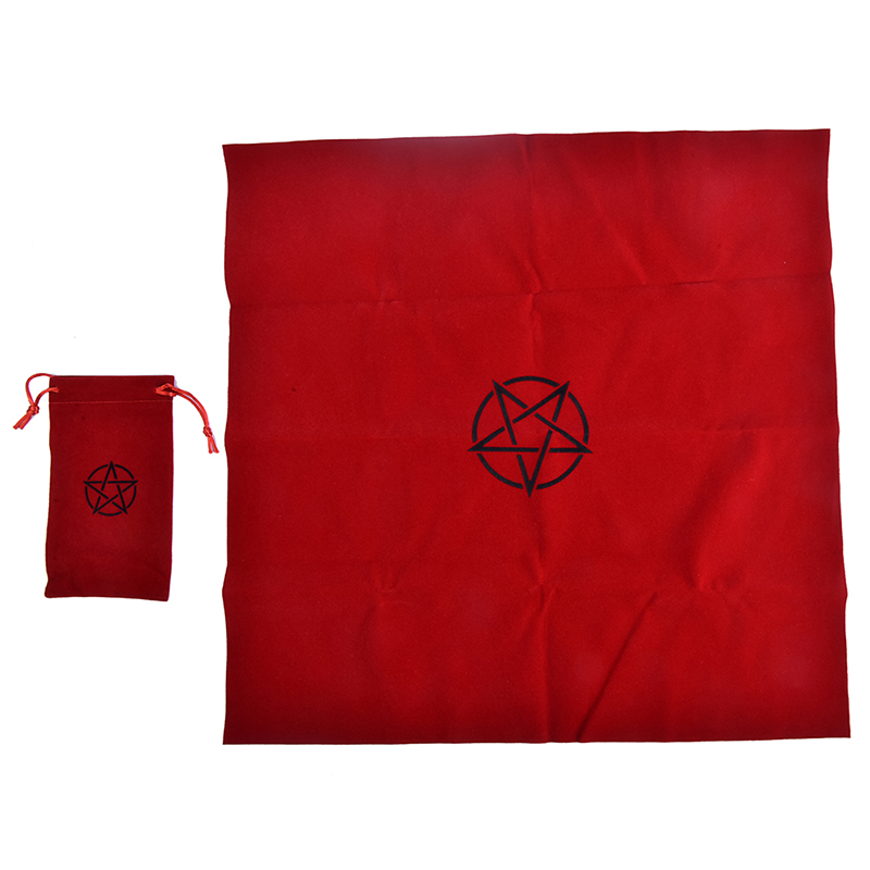 Tekei Khăn trải bàn Tarot pentagram kèm túi vải nhung cho bàn thờ Tarot Thảm hình ngôi sao năm cánh