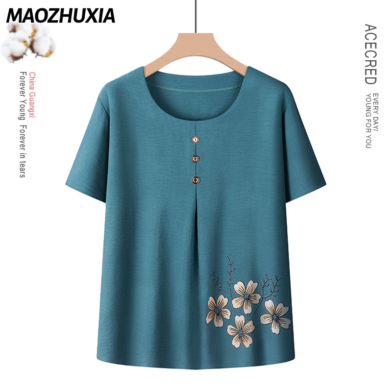 Bộ đồ áo ngắn tay thêu hoa thanh lịch maozhuxia