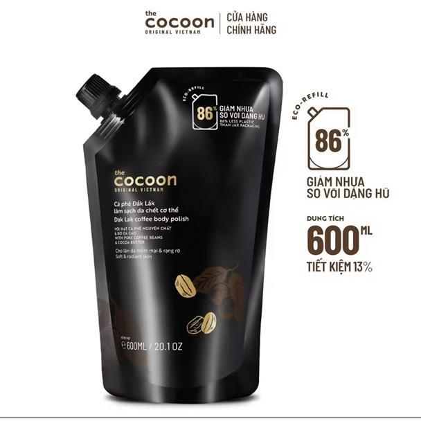 Tẩy da chết body cocoon cf đắk lắk 600ml (túi)