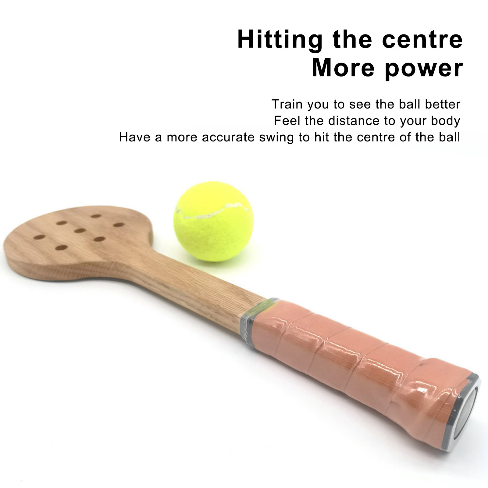 Wooden Tennis Training Racquet Improve Responsiveness Accurate Swing Practice with Poplar Wood Material for Professional