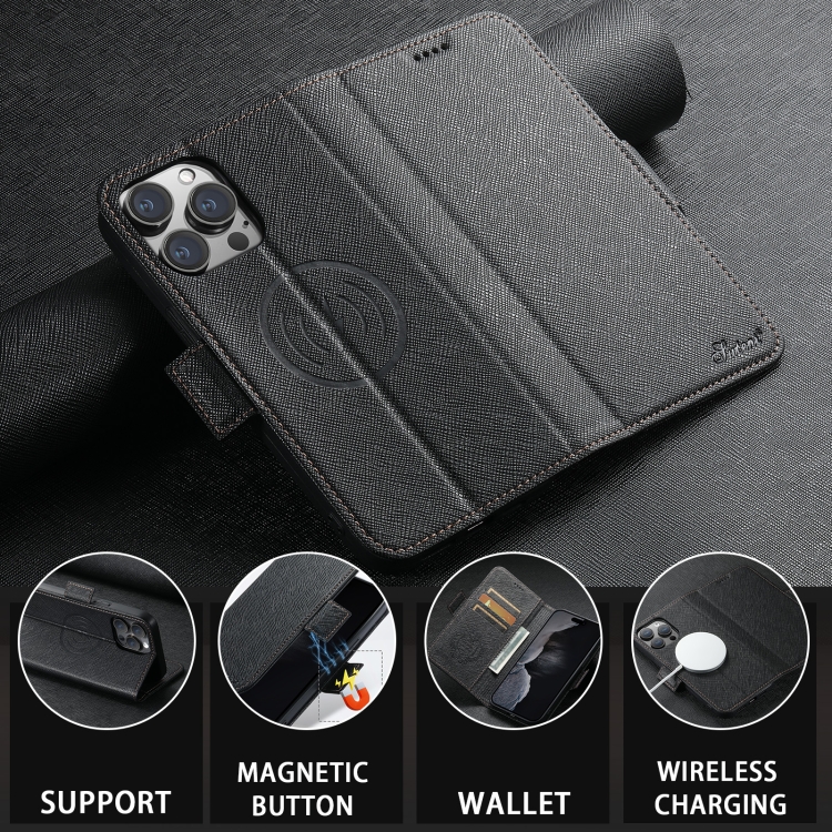【HZSUNSKY】 Suteni J08 Multifunctional Cross Texture MagSafe Leather Phone Case For iPhone 12/iPhone 12 Pro/iPhone 12 Pro Max/iPhone 13/iPhone 13 Pro/iPhone 13 Pro Max/iPhone 14/iPhone 14 Pro/iPhone 14 Plus/iPhone 14 Pro Max/iPhone 15/iPhone 15 Pro/iPhone