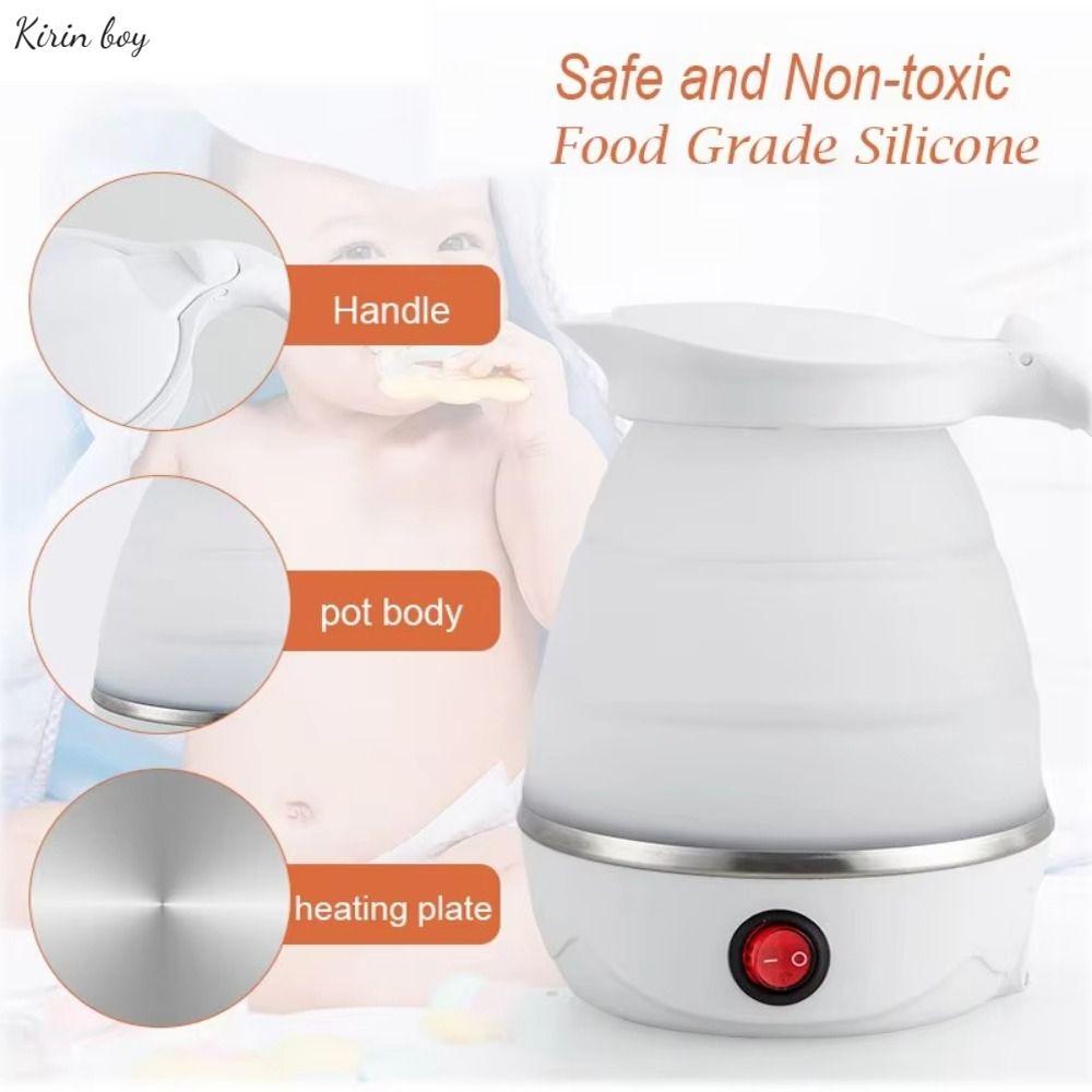 KIRIN Có thể gập lại Ấm đun nước điện silicone 600ML Di động Nồi đun nước Thiết bị nhà bếp Thép không gỉ 304 Bình đun nước ấm trà du lịch
