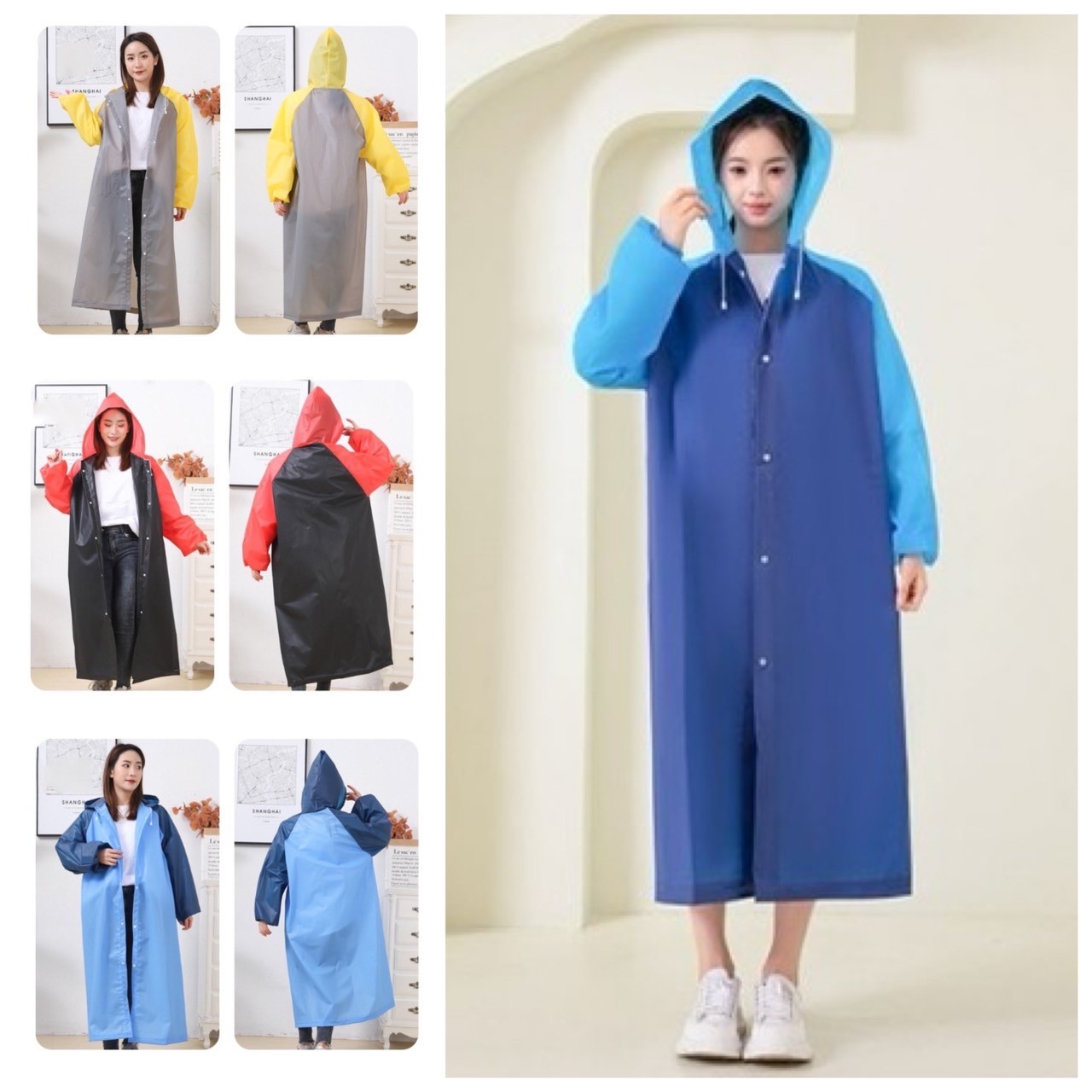 ❤   Two-Tone Raincoat, Thick Raincoat, Eva Model, Multi-Colored, with Hood, Waterproof, Lightweight, Bright Colors, Fashionable Design, Korean Style. ❤