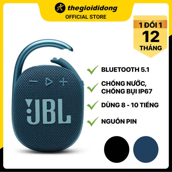 Loa Nghe Nhạc, Loa Phượt Cực Chất, Loa Bluetooth mini JBL CLIP 4, Thiết Kế Nhỏ Gọn Có Móc Treo Hầm Hố, Chống Nước Và Bụi IP67, Loa Âm Bass Tốt, Bluetooth 5.1