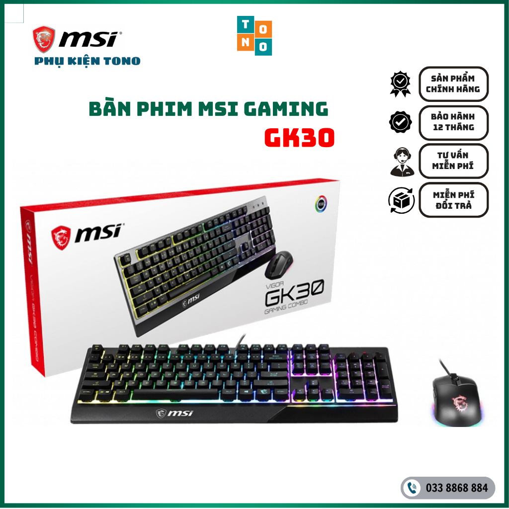 Bộ bàn phím, chuột gaming giả cơ MSI Vigor GK30 Màu Đen - DPI 5000