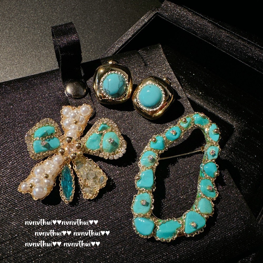 Italian Court Petal Pearl Brooch, Valtteri Blue Turquoise, Irregular Hollow Water Drop Brooch, Earrings 【DC】