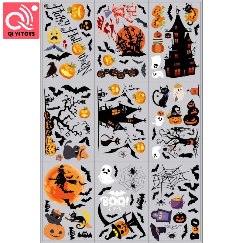 Halloween dán che cửa sổ 9 Sheets Halloween miếng dán cửa sổ tái sử dụng tĩnh bí ngô dơi Đề can dán cửa sổ cho trang trí tiệc Halloween