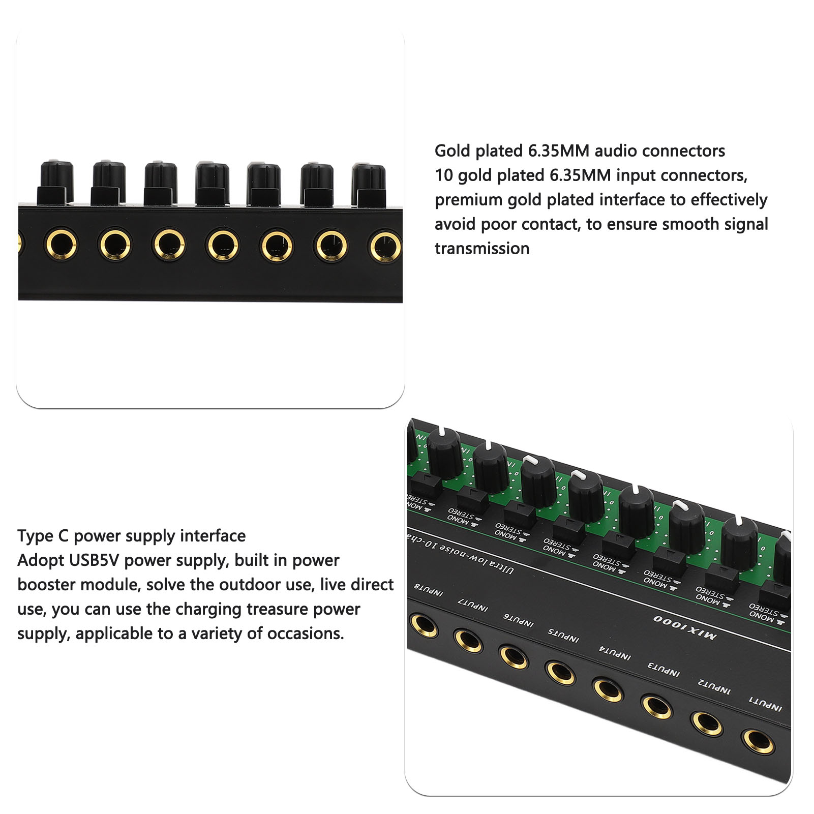 Stereo Mixer Bộ trộn âm thanh độc lập núm điều chỉnh âm lượng 10 kênh cho piano điện