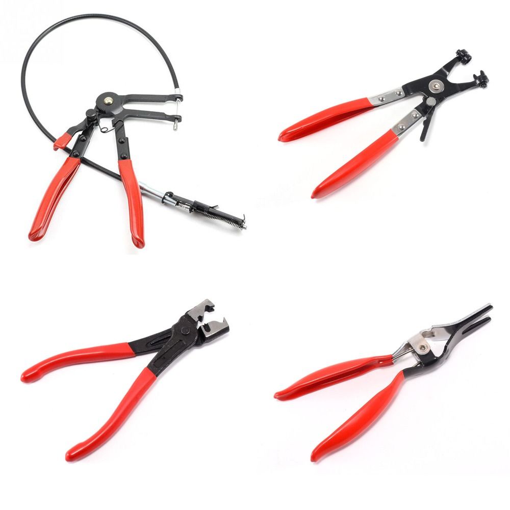FLOWERF 4PCS Đỏ, Đen Kìm kẹp ống, Công thái học Thép hợp kim Kìm kẹp lò xo Bền Kẹp ống tự siết Ống mềm ô tô