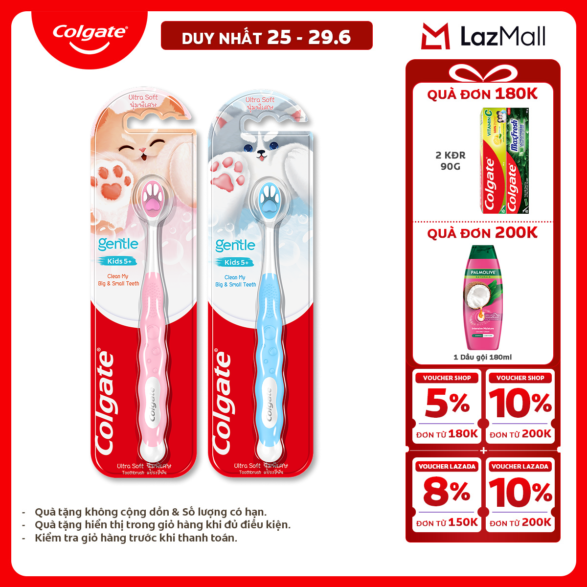 [Chỉ 25-29.6_X2 Voucher giảm đến 20%] Bàn chải Colgate cho bé 5+ tuổi Fluffy Paw họa tiết thú cưng đáng yêu, lông chải siêu mềm (mẫu ngẫu nhiên)