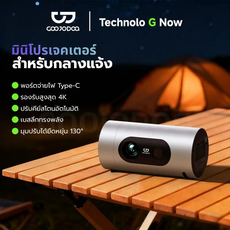 Goojodoq Portable Type C Projector Android 13 Projector Bluetooth Wifi 6 with 5W Speaker ราคา 2,499 บาท*ส่งฟรี