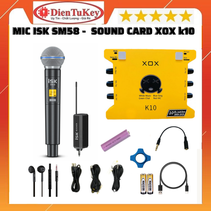 Mic Thu Âm | Micro Livestream Sound Card XOX K10 2020 & Mic ISK SM58 Hát Livestream Điện Thoại Máy T