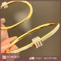 PCWFKEF Cute Hot sale High-end สร้อยข้อมือไทเทเนียมสีทอง18K แบบไม่จางหายกำไลข้อมือธรรมดาสำหรับผู้หญิงสร้อยข้อมือเพทายน้ำหนักเบาหรูหรา