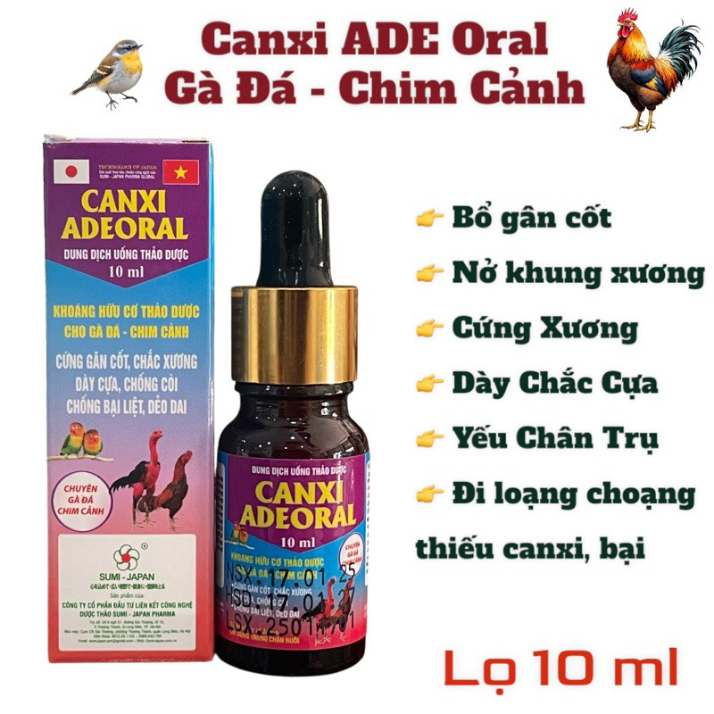 Canxi ADE - Calci 10ml bổ gân cốt, chắc cựa, cứng xương, dẻo dai gà đá, gà chọi đầy đủ vitamin (Date 2026)