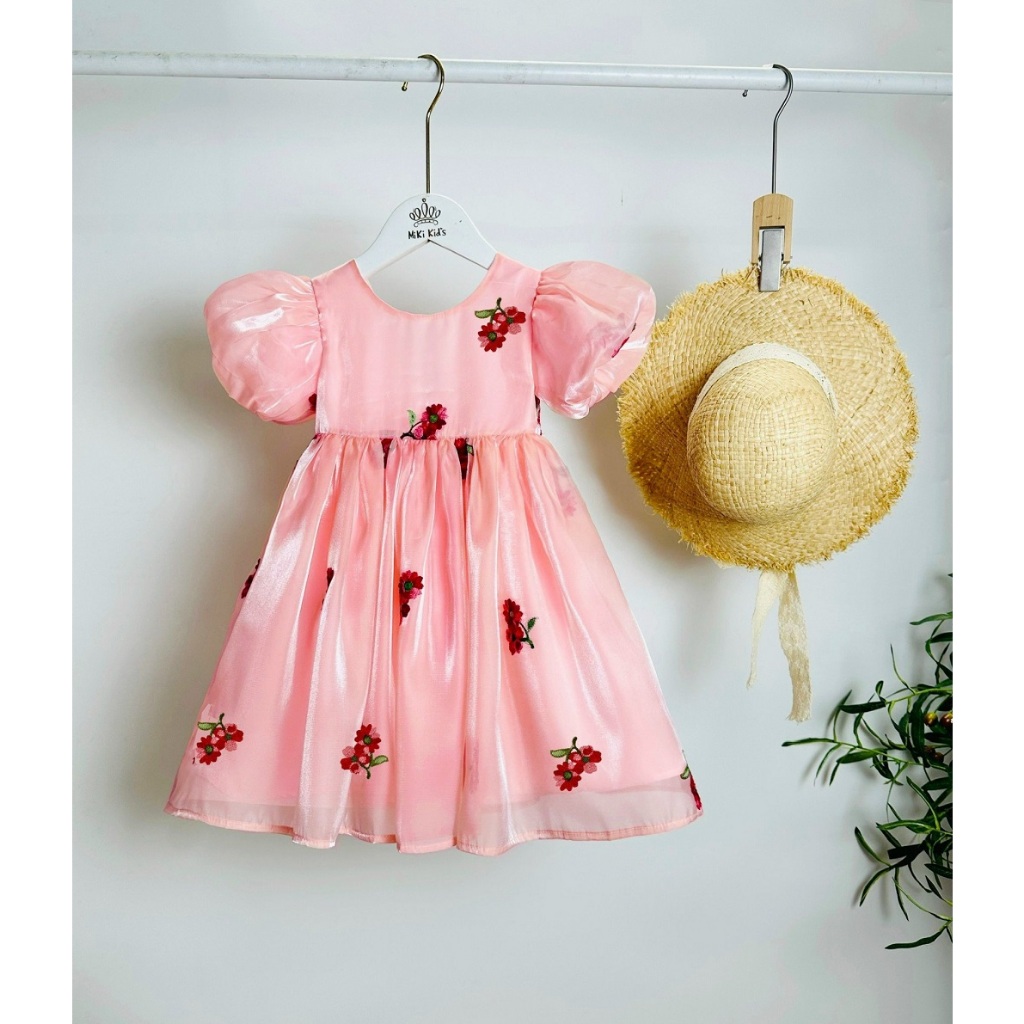 xdgfdfd (DEAL) Váy đầm công chúa cho bé gái chất tơ organza sang sáng mịn Đầm tơ Organza thiết kế thêu hoa cao cấp xfdf