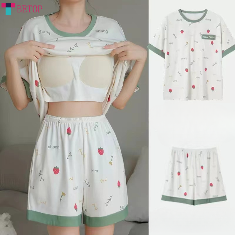 Teabelle   mùa hè phụ nữ đồ ngủ với miếng đệm vú tay ngắn mỏng Bộ đồ ngủ rộng rãi hoạt hình