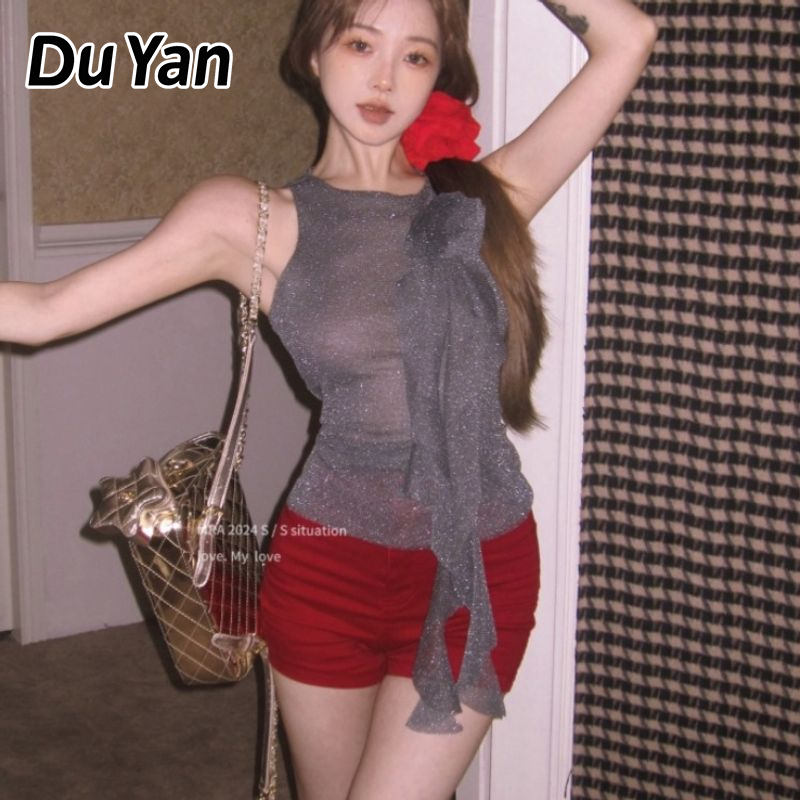 Du Yan Mesh Camisole Vest Slim Fit Short Sleeveless Top ราคา 151 บาท*ส่งฟรี