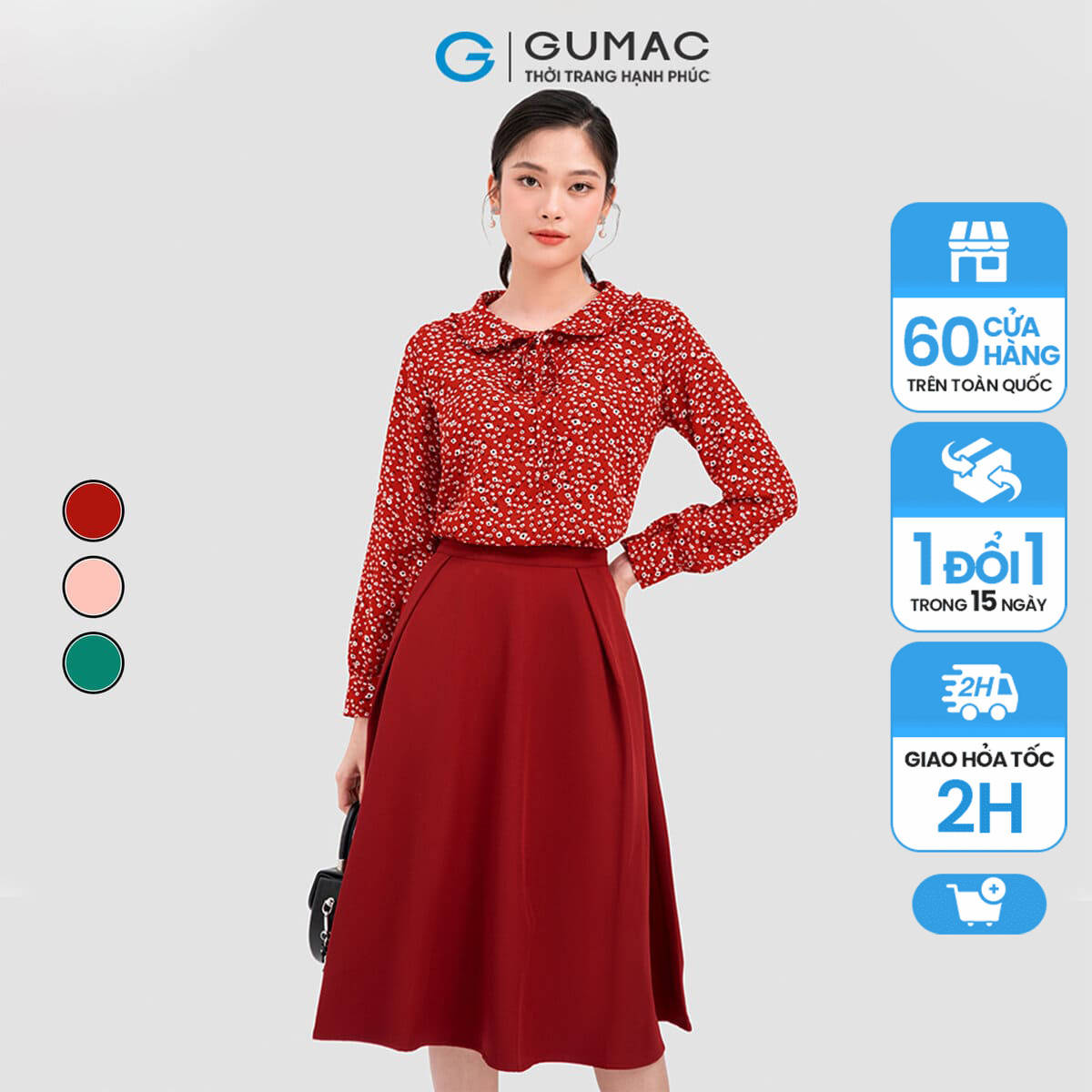 Áo kiểu hoa nhí cổ bâu lá sen gumac la1102