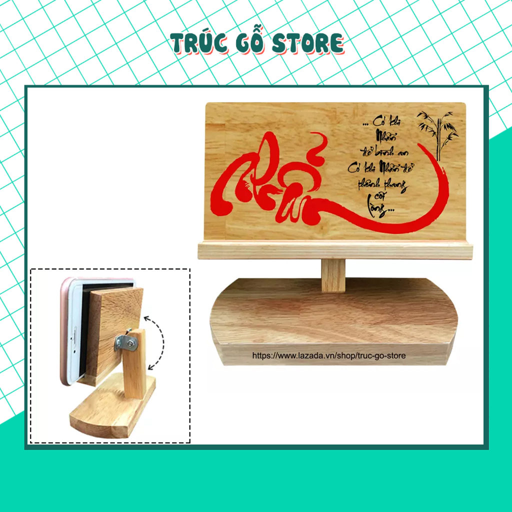 Giá đỡ điện thoại kệ điện thoại bằng gỗ viết chữ thư pháp xem phim nghe nhạc tiện lợi - HÀNG CAO CẤP (Chữ Nhẫn)