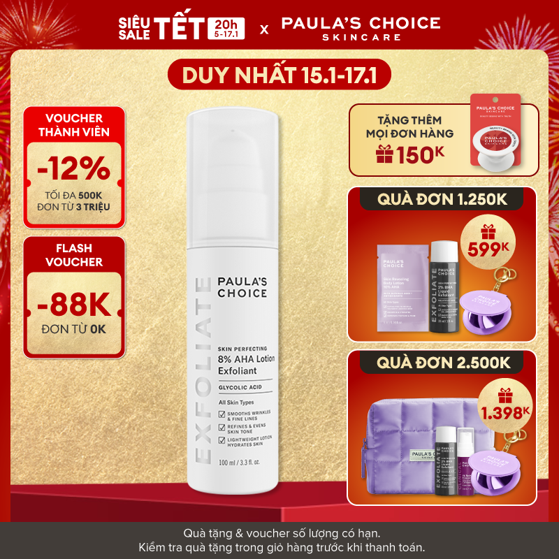 [15.01 - 17.01 - Tặng quà 499k đơn từ 1250k] Lotion loại bỏ tế bào chết làm sáng da  Paula’s Choice 