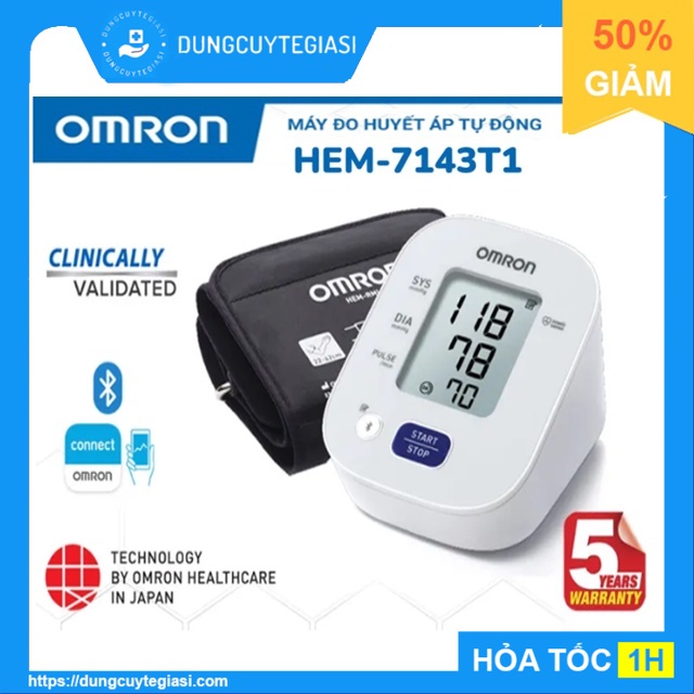 Máy đo huyết áp tự động OMRON HEM-7143T1- lưu kết quả 30 lần -Kết nối bluetooth(BH 5 năm)