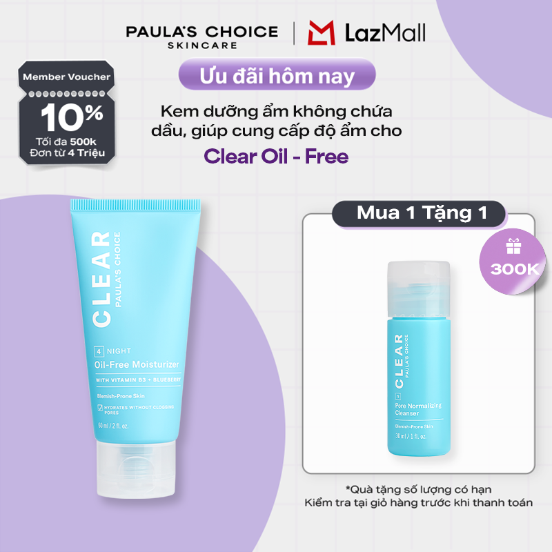 Kem Dưỡng ẩm dịu nhẹ không chứa dầu dành cho da mụn Paula’s Choice Clear Oil-Free Moisturizer 60ml- 3800