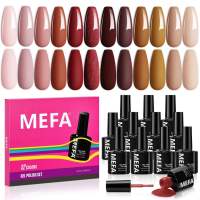 MEFA Gel Nail Polish 12 warna Red Light Pink Gel Nail Set Polish dengan Basis dan Top Coat Glitter White Purple Gel Salon Polish di rumah Nail Art Gift Manicure Starter Kit