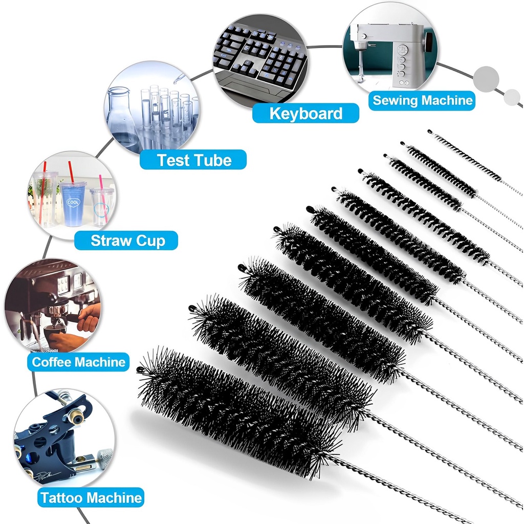 【10 PCS】Nylon Bottle Cleaning Brush Set / Glasses Drinking Straw，Keyboard，Jewelry Cleaning，Teapot Nozzle，Pipe Supplies