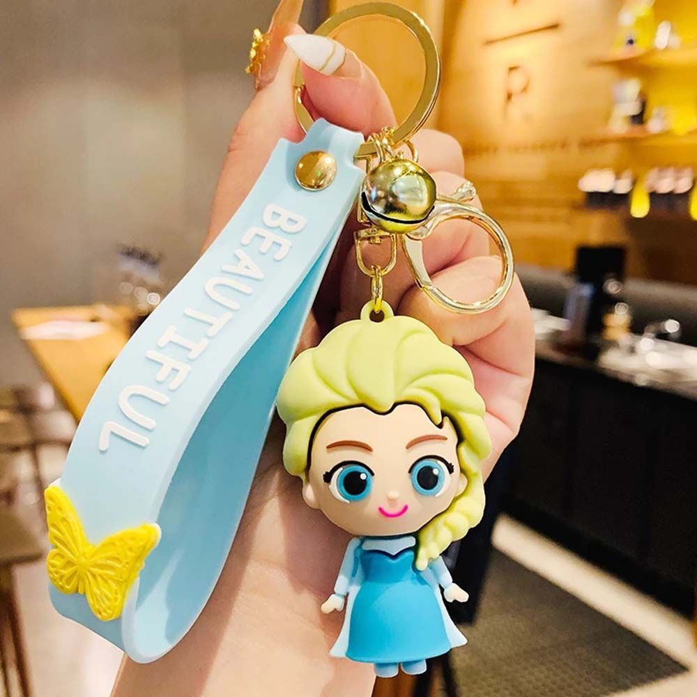 Disney Princesses Elas Anna Movie Round glass cabochon keychain Bag Car key  chain Ring Holder Charms