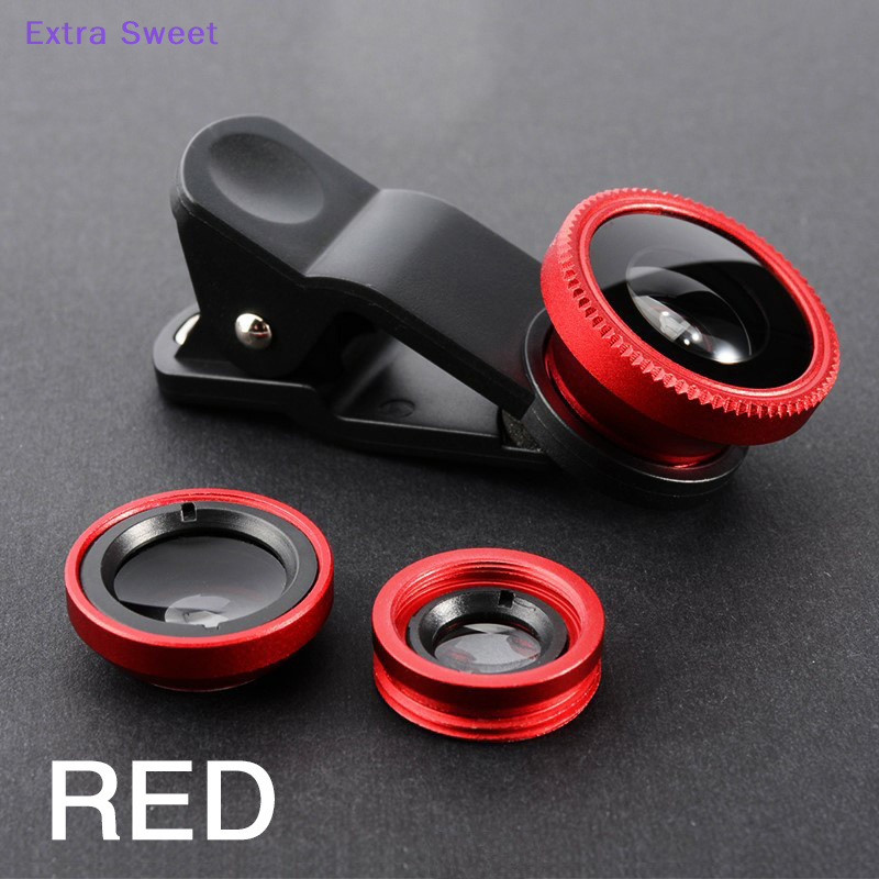 💖Extra Sweet 3 trong 1 cá điện thoại ống kính chung máy ảnh cho điện thoại thông minh góc rộng Ống Kính Fisheye và clip Macro Máy Ảnh Bộ