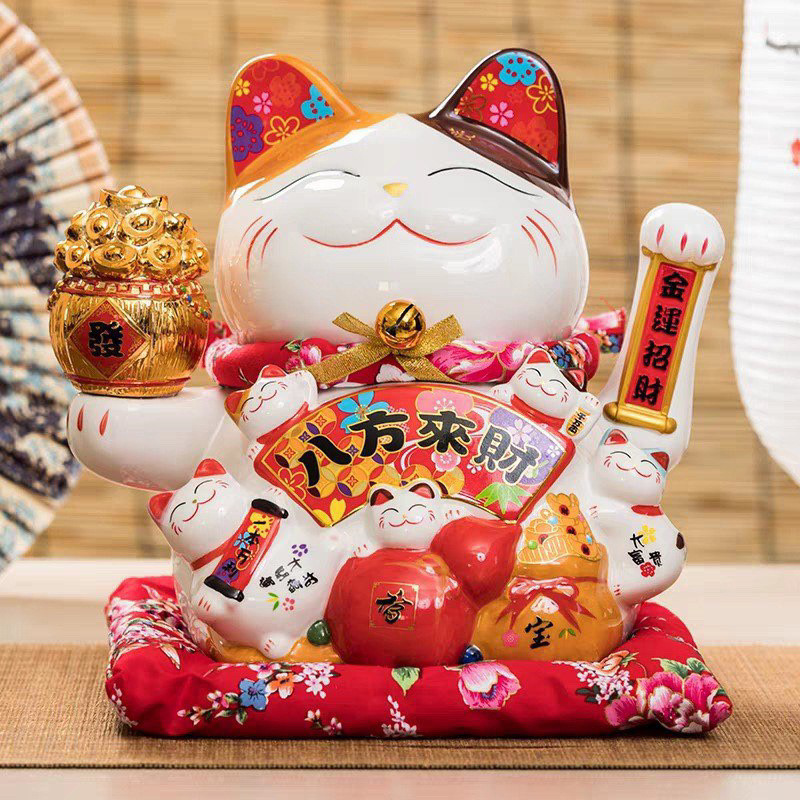 Mèo May Mắn Vẫy Tay Gốm Men Sứ (23x15x20cm) (20x14x18cm) (16x14x16cm) giao ngẫu nhiên. LMS