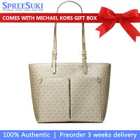 Michael Kors Handbag In Gift Box Jet Set Medium Metallic Signature Logo Pocket Tote Bag Pale Gold # 35S6GTVT8M