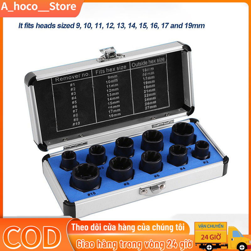 Bộ 10 món Dụng cụ tháo đai ốc phá hủy bu lông Bộ dụng cụ tháo đai ốc lục giác