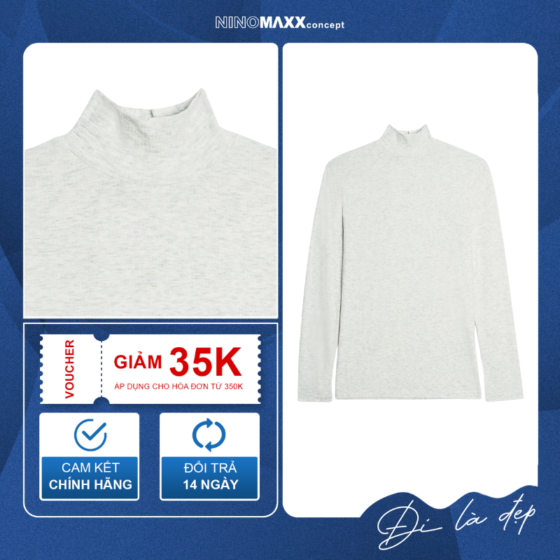  Áo Thun Basic Nữ Tay Dài Cổ Lọ NINOMAXX 1810033 