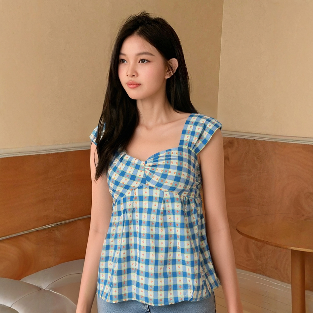 BRANCHÉ ถังสำหรับผู้หญิงฤดูร้อนสไตล์ K สบายลายสก๊อตคมชัดสีหมวกสั้นแขนรักคอสูงเอวทุกวันพื้นฐานถัง B250311 ราคา 150 บาท*ส่งฟรี