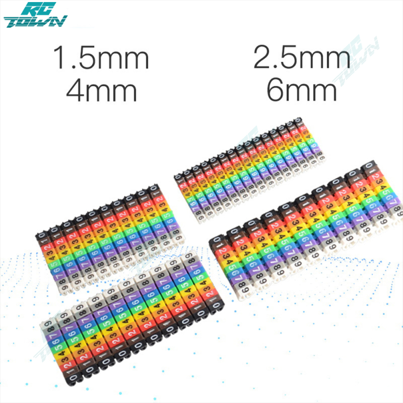 Rctown, 2023new!! snap-on Loại đánh dấu cáp đầy màu sắc 0-9 dòng kỹ thuật số đánh dấu ống màu mã hóa nhãn thẻ số cho dây 1.5mm ² 2.5mm ² 4mm ² 6mm ²