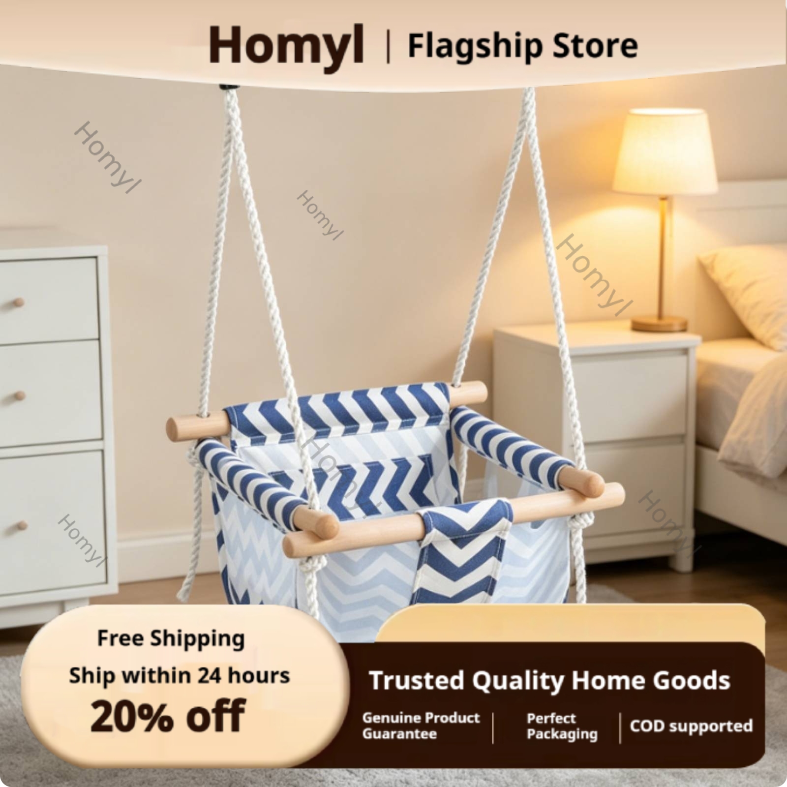Homyl Portable Canvas Baby Swing Easy to Install Baby Swing Chair Breathable Childrens Gear Machine Washable for Babies Toddlers Yard