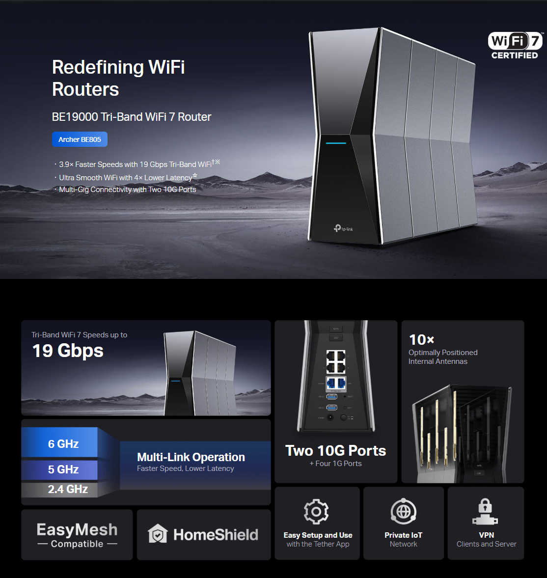TP Link Archer BE805 BE19000 Tri-Band Wi-Fi 7 Router | Lazada