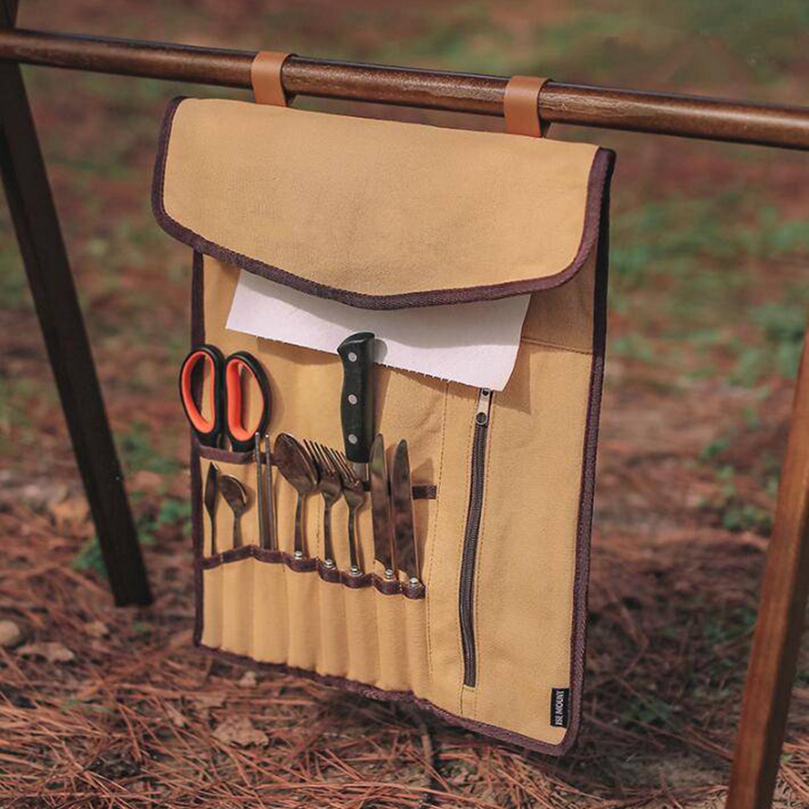 Camping Utensil Roll up Bag Tableware Organizer Roll Holder Storage Culinary