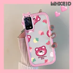 MHKEID Casing Ponsel untuk OPPO A55 5G A16 A16S A53S 5G A54 A54S A56 Realme V11 V11s 5G Case pola beruang stroberi HP warna-warni lensa Monster kecil Casing ponsel TPU transparan kesing pelindung Softcase