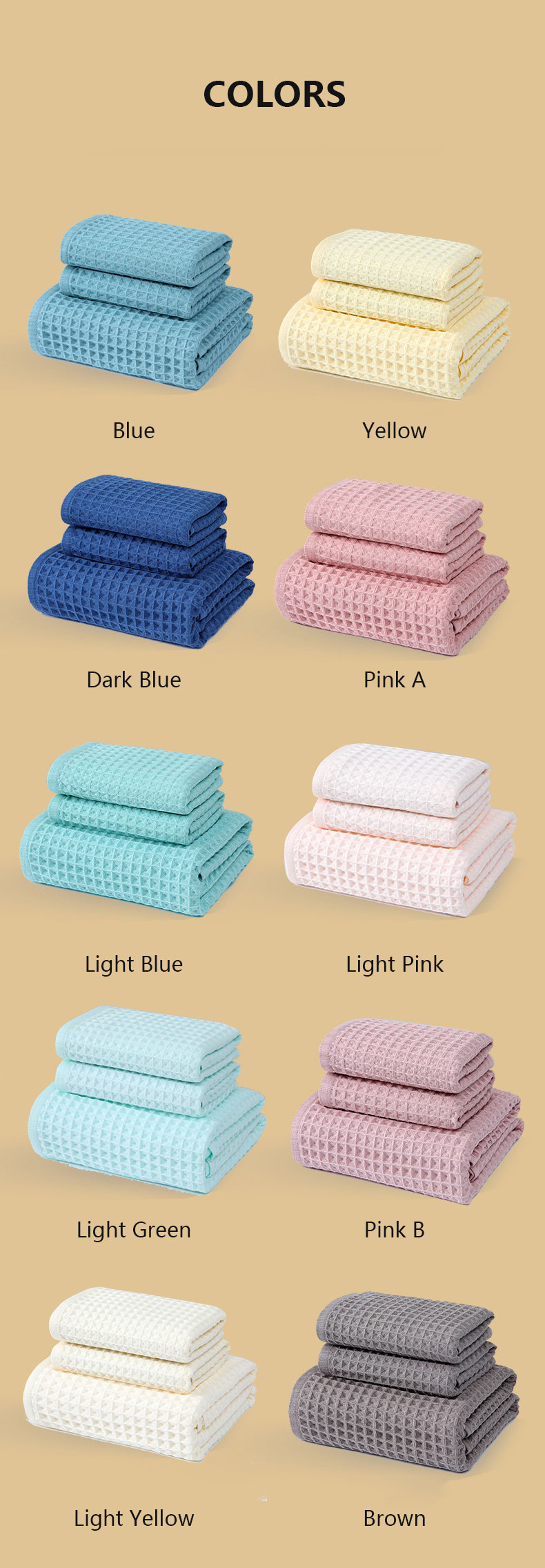 YIANSHU Waffle Towels Set Premium Cotton Bath Towel & Hand Towel