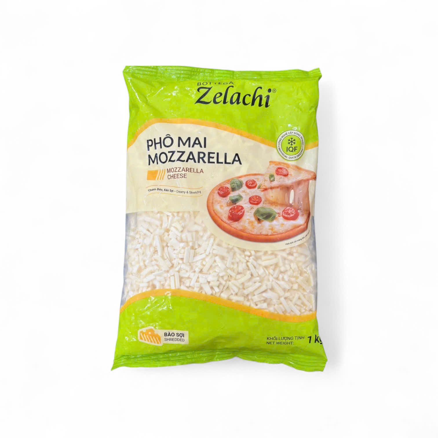 Phô mai mozzarella bào IQF Zelachi 1kg