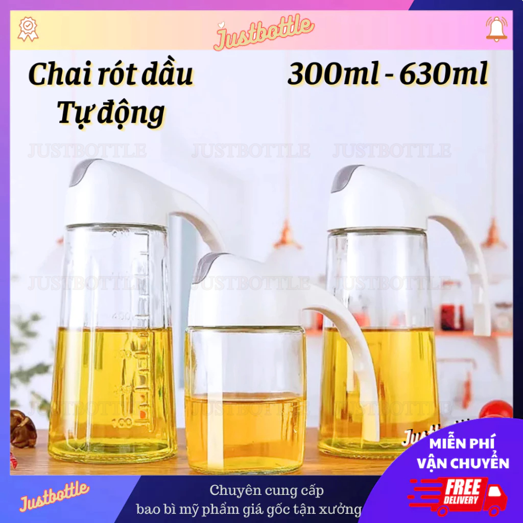Chai Rót Dầu Ăn Tự Động 300Ml 630Ml Bình Chiết Xịt Đựng Gia Vị Nước Mắm Tương Rượu Dấm Bằng Thủy Tinh Cao Cấp Nắp Bật Mở