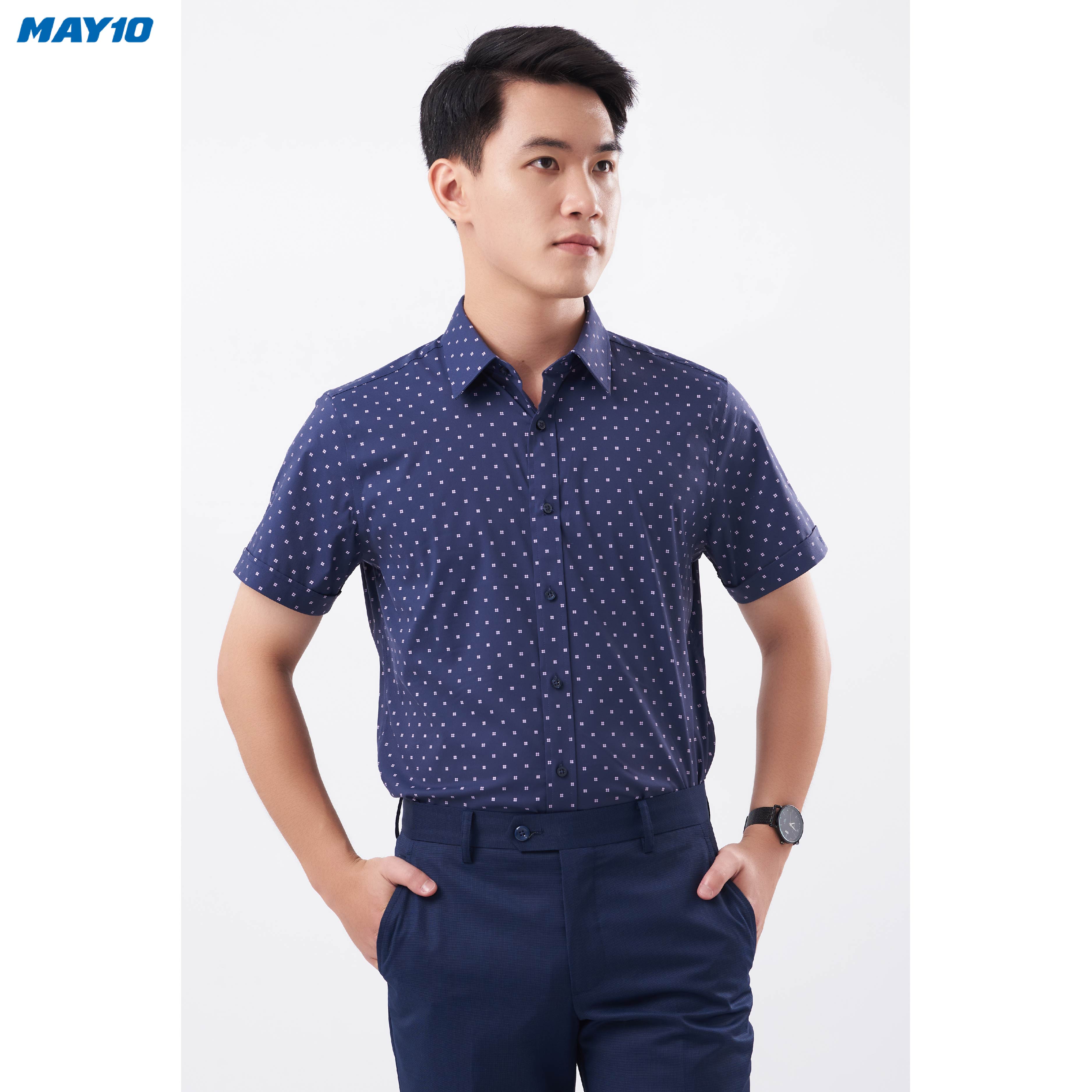 Sơ mi nam cộc tay may 10 form slimfit mã 010121135 349